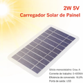 Carregador Solar Portátil 2W/5W - Com USB&nbsp; à prova d'água, para uso externo