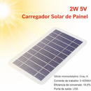 Carregador Solar Portátil 2W/5W - Com USB&nbsp; à prova d'água, para uso externo