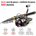 Vara e Molinete de pesca Conjunto Completo -  Feito de fibra de carbono de 1,8 a 3,6 m, super resistente, com vara telescópica e carretel giratório, resistência máxima de 3 a 8 kg.