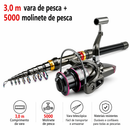 Vara e Molinete de pesca Conjunto Completo -  Feito de fibra de carbono de 1,8 a 3,6 m, super resistente, com vara telescópica e carretel giratório, resistência máxima de 3 a 8 kg.