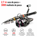 Vara e Molinete de pesca Conjunto Completo -  Feito de fibra de carbono de 1,8 a 3,6 m, super resistente, com vara telescópica e carretel giratório, resistência máxima de 3 a 8 kg.