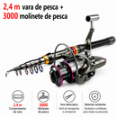 Vara e Molinete de pesca Conjunto Completo -  Feito de fibra de carbono de 1,8 a 3,6 m, super resistente, com vara telescópica e carretel giratório, resistência máxima de 3 a 8 kg.