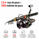 Vara e Molinete de pesca Conjunto Completo -  Feito de fibra de carbono de 1,8 a 3,6 m, super resistente, com vara telescópica e carretel giratório, resistência máxima de 3 a 8 kg.