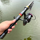Vara e Molinete de pesca Conjunto Completo -  Feito de fibra de carbono de 1,8 a 3,6 m, super resistente, com vara telescópica e carretel giratório, resistência máxima de 3 a 8 kg.