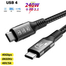 Turbo Cabo USB4 Tipo C - 8K 40Gbps 240W PD3.1 QC4.0 para carregamento rápido