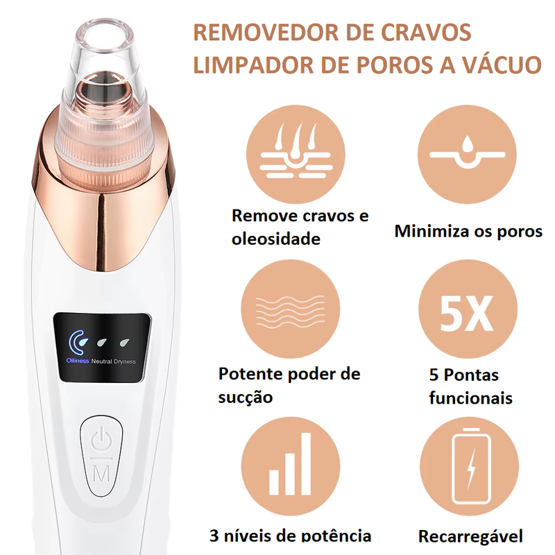 Removedor de Cravos e Peles Mortas VacuumUp - Aparelho aspirador removedor de peles mortas e cravos