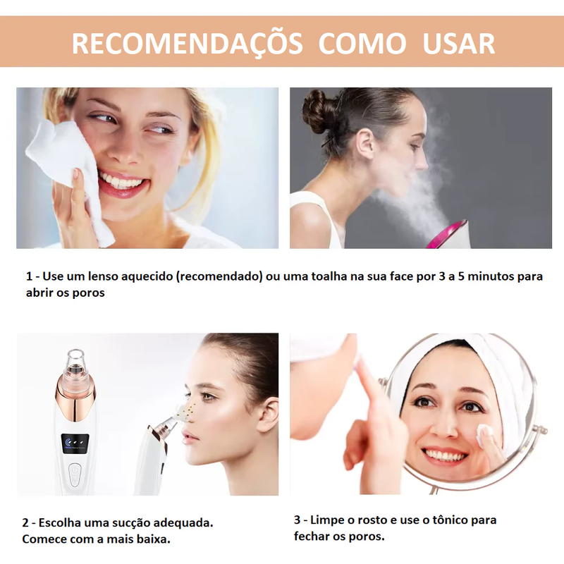 Removedor de Cravos e Peles Mortas VacuumUp - Aparelho aspirador removedor de peles mortas e cravos